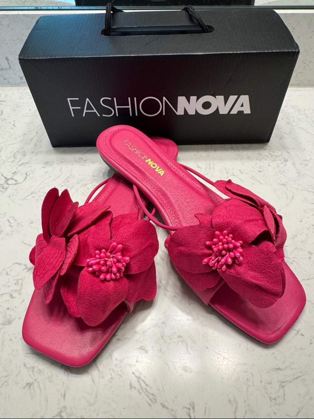 Fashion Nova Hot Pink Floral Slide Mules